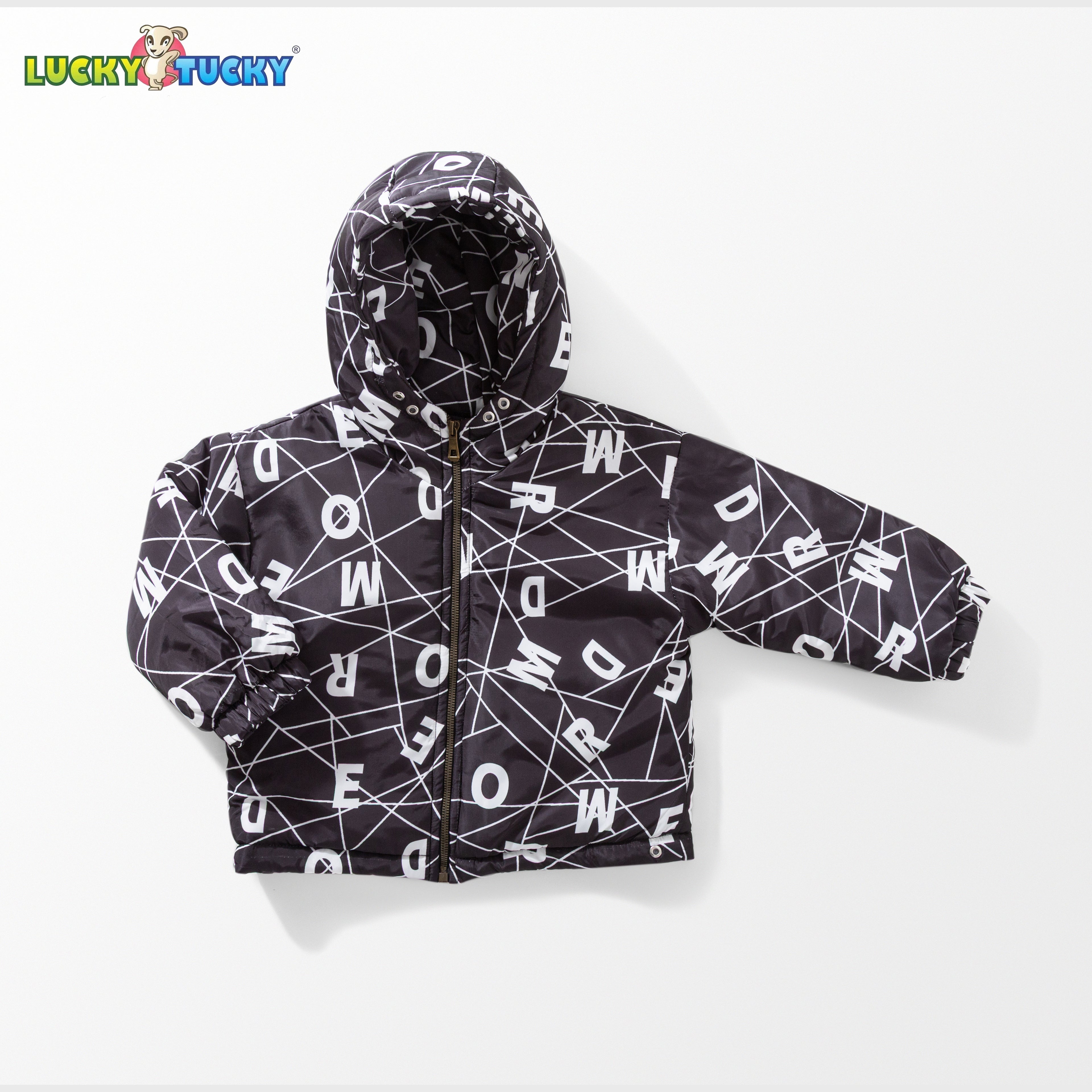 Kids Padded Winter Jacket with Hood & Zipper – Letter Print