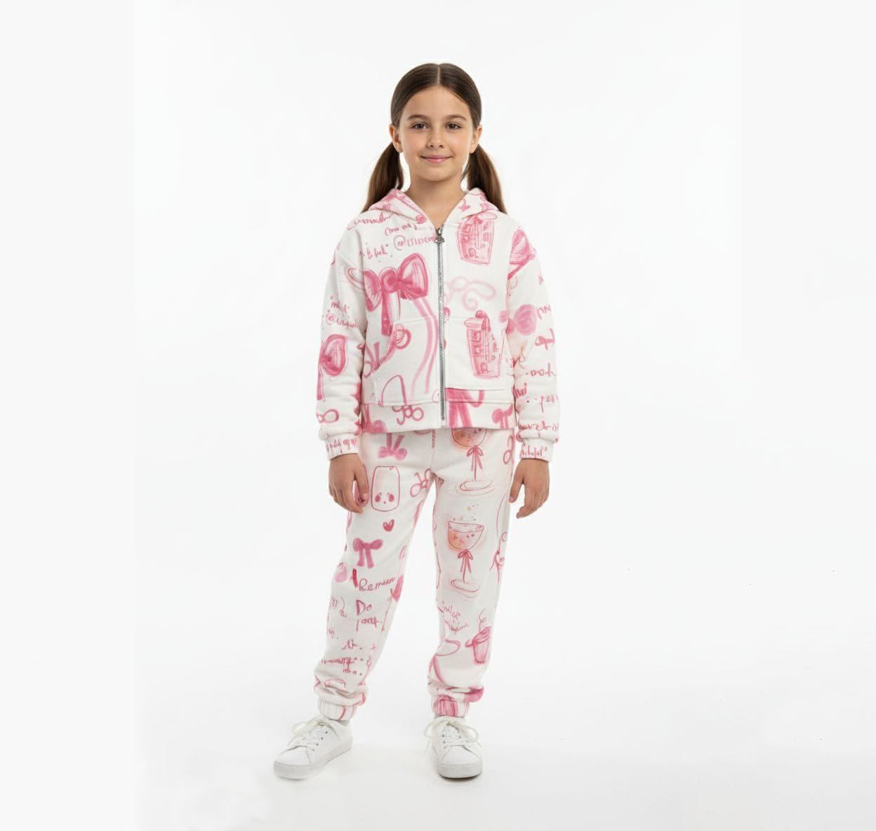 Girls Printed Hooded Tracksuit Set