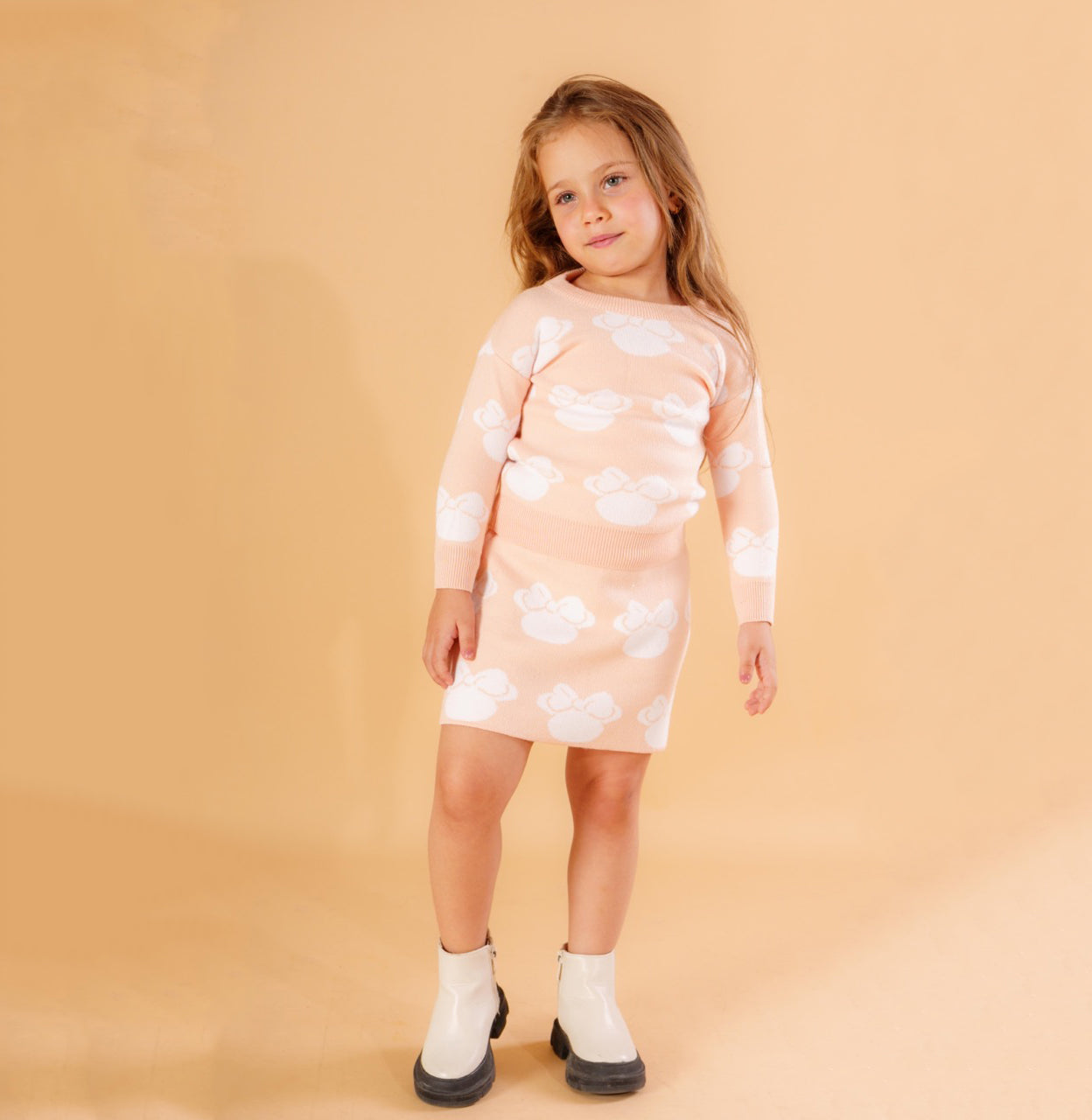 Girls Knitted Set with Bow Print