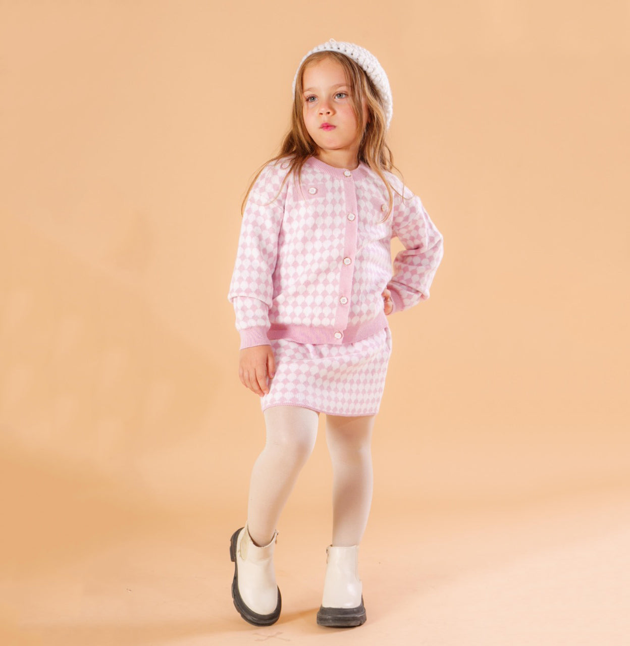 Girls Lavender Knitted Cardigan & Skirt Set