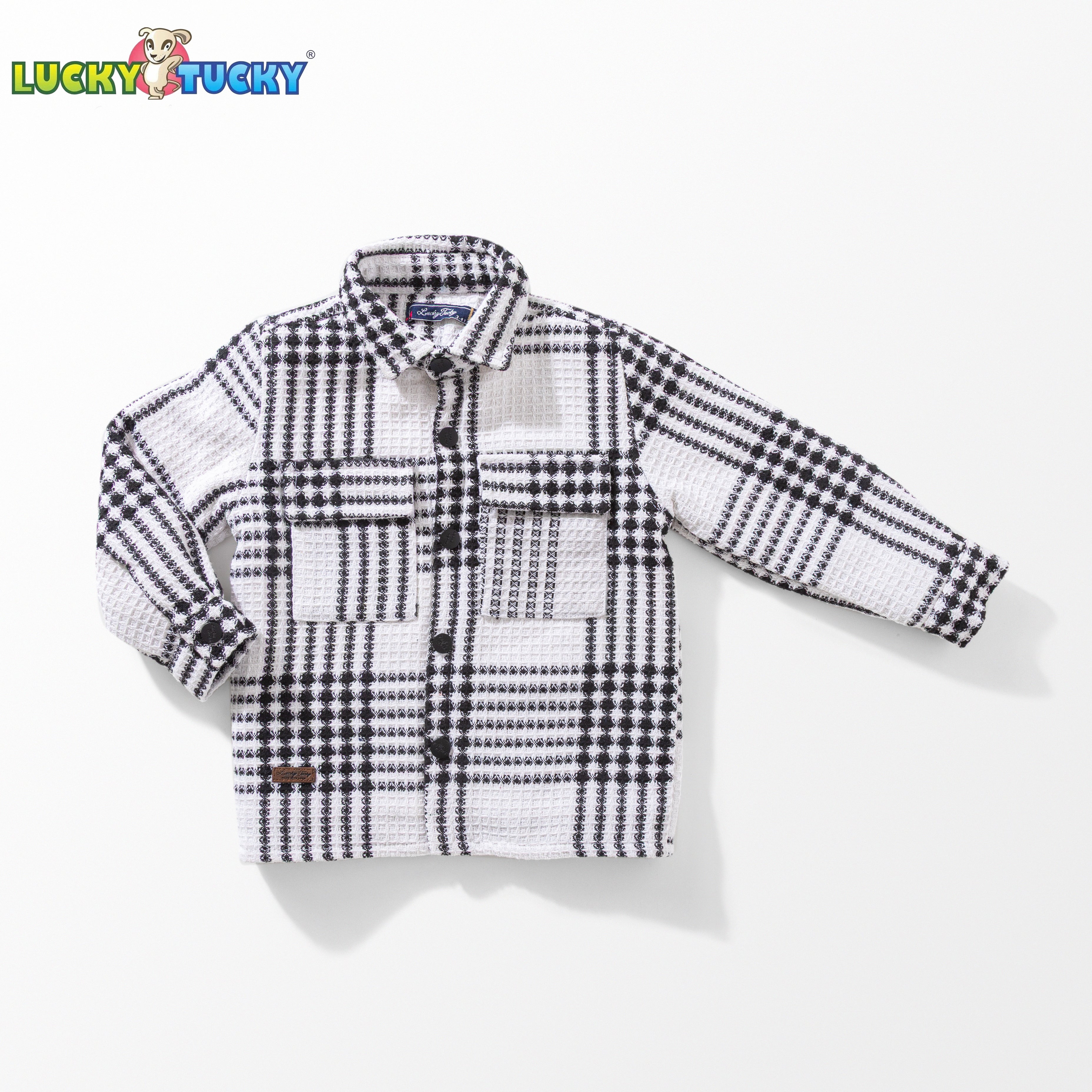 Boys Plaid Shirt Jacket – White & Black