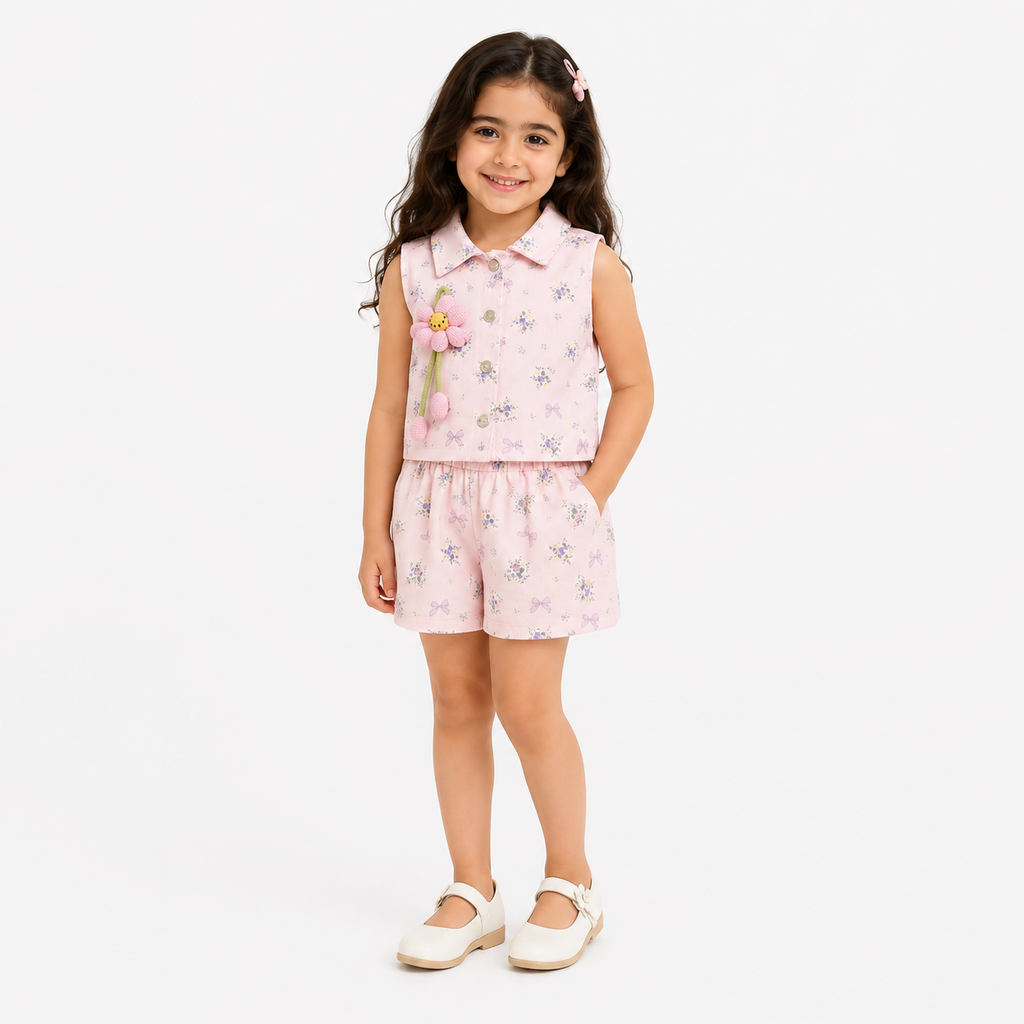 Girls' short-sleeve top & skirt set