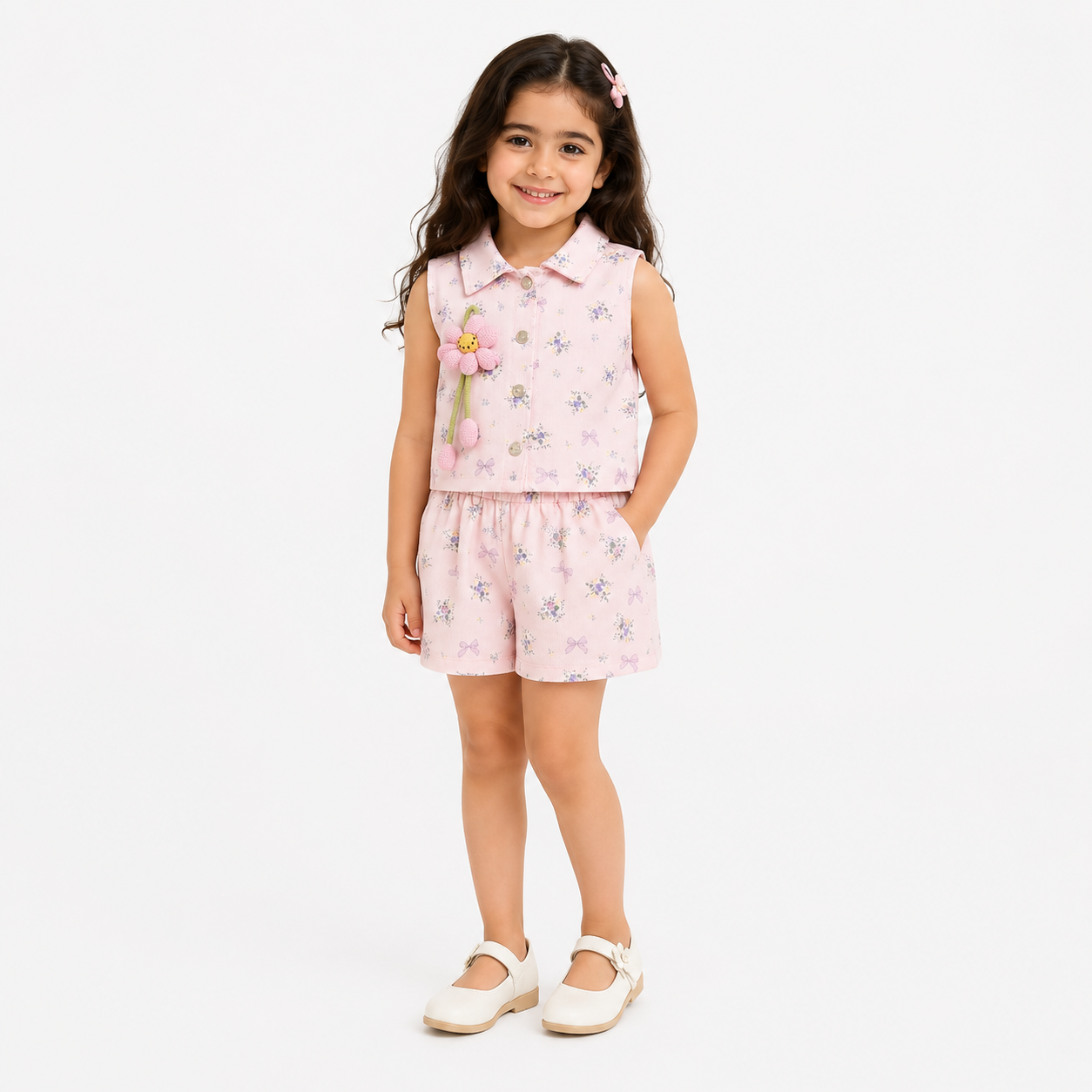Girls' short-sleeve top & skirt set
