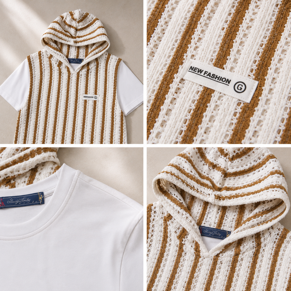 Boys' Striped Hooded Sleeveless Knit Top – Black & White