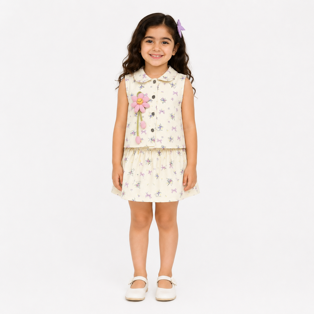 Girls' short-sleeve top & skirt set