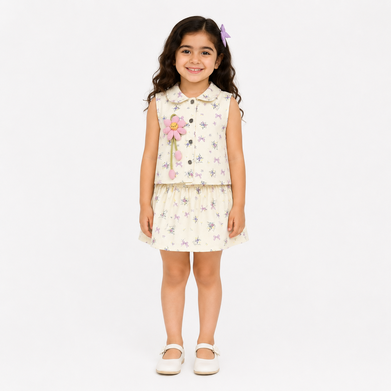 Girls' short-sleeve top & skirt set