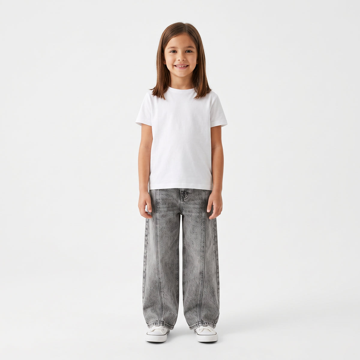 Girls' Grey Wide-Leg Denim Jeans