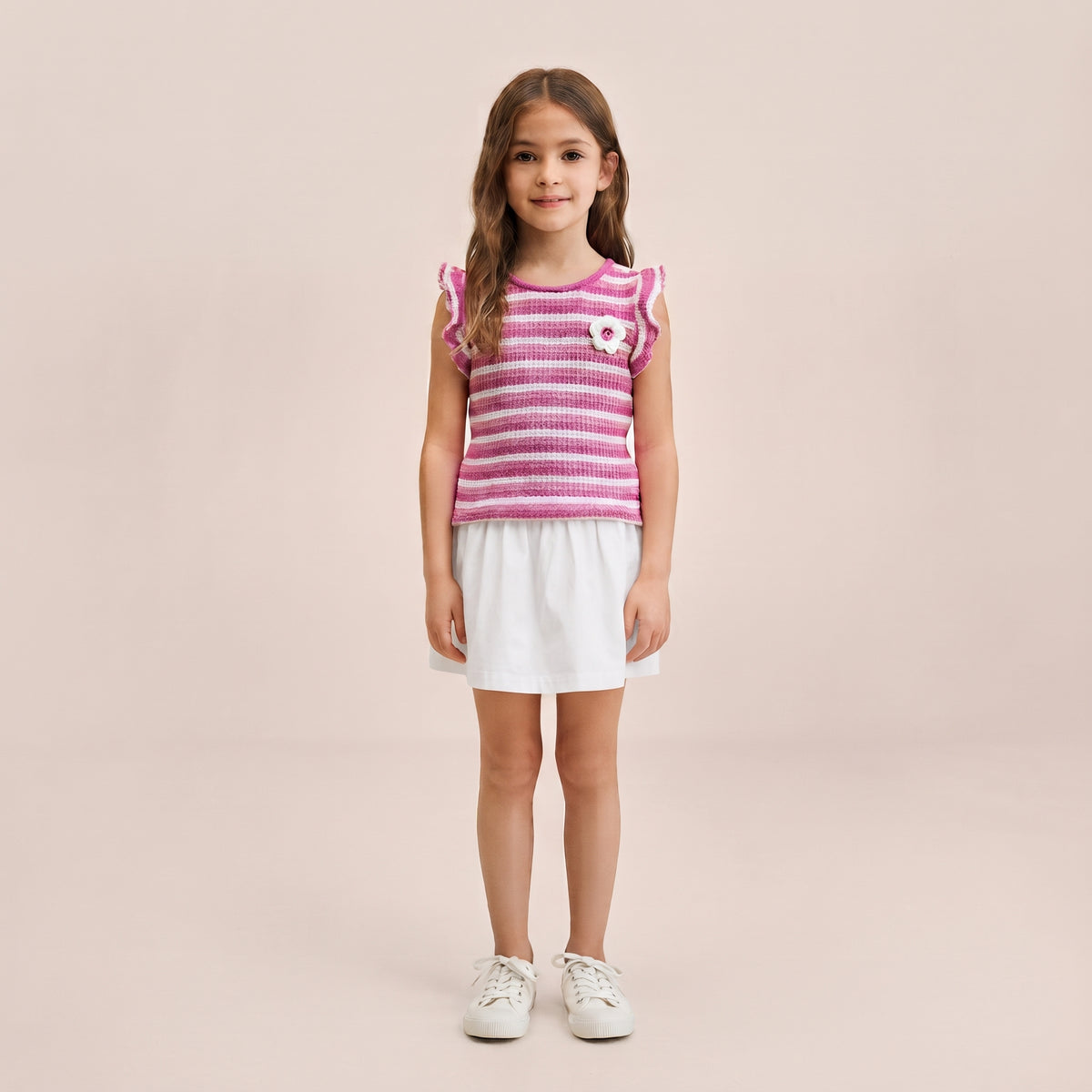 Girls Striped Ruffle Top and Skirt Set