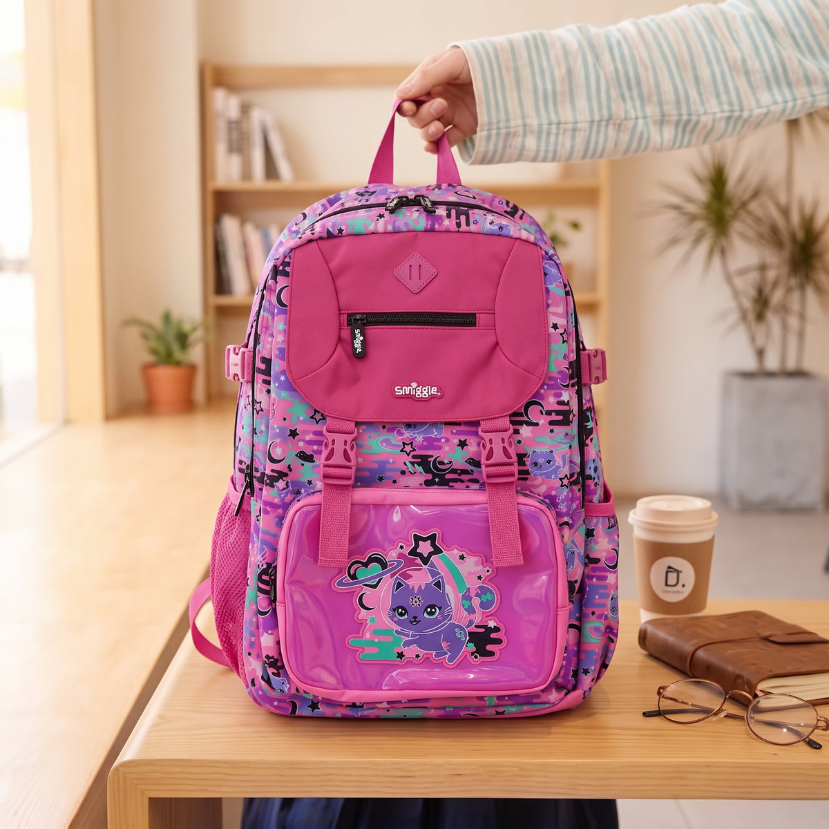 Smiggle-Style Multi-Pocket Girls' Casual Bookbag