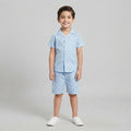 Boys Light Blue Anchor Print Short-Sleeve Camp Shirt and Shorts Set