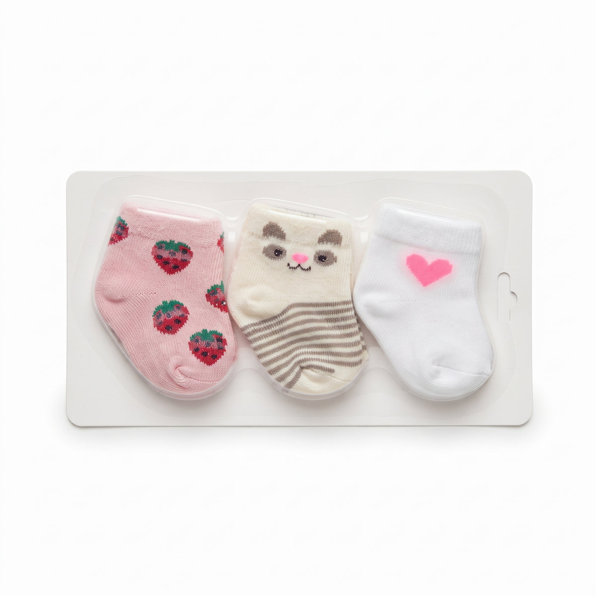 Newborn Girls 3-Pack Socks - Strawberry, Animal Face, and Heart