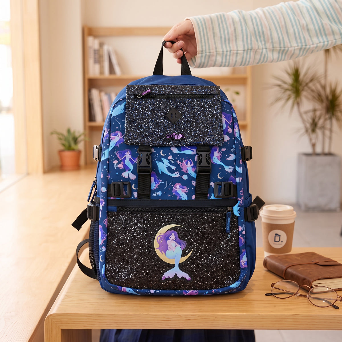 Kids' Blue Mermaid & Sea Life Glitter School Backpack