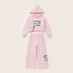 Girls' Pink Graphic Cropped Hoodie & Wide-Leg Pants Set