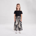Girls Black Off-Shoulder Top and Abstract Print Palazzos Set