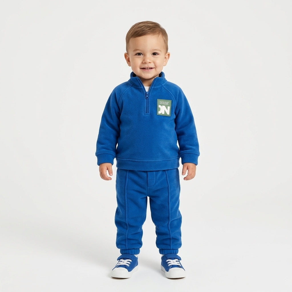 Baby Boys "NK" Patch Half-Zip High-Neck Sweatshirt and Sweatpants Set
