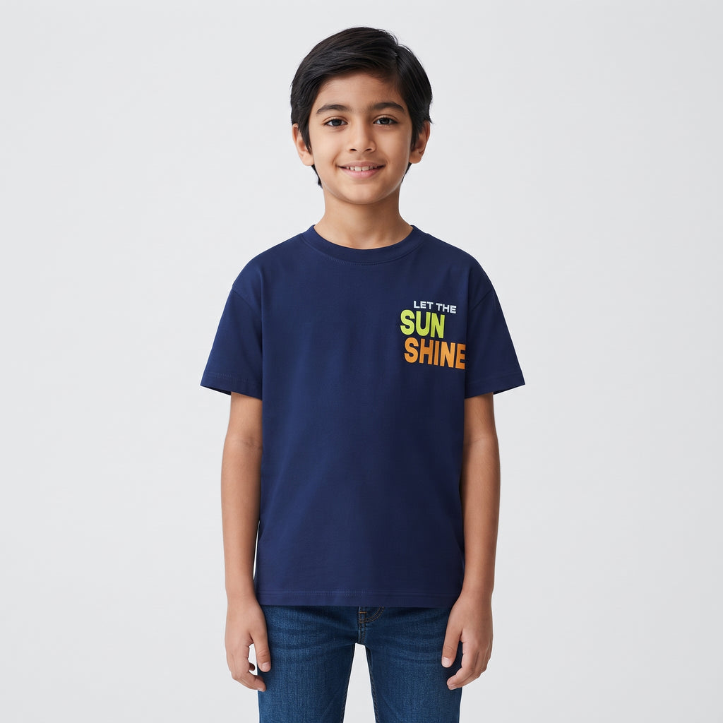 Boys' Navy Blue "Let The Sunshine" Graphic T-Shirt