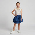 Girls' Striped Sleeveless Top with Necklace Trim and Blue Tiered Skirt Set