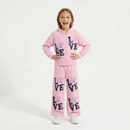 Girls' "LOVE" Zip-Up Hoodie & Wide-Leg Pants Set