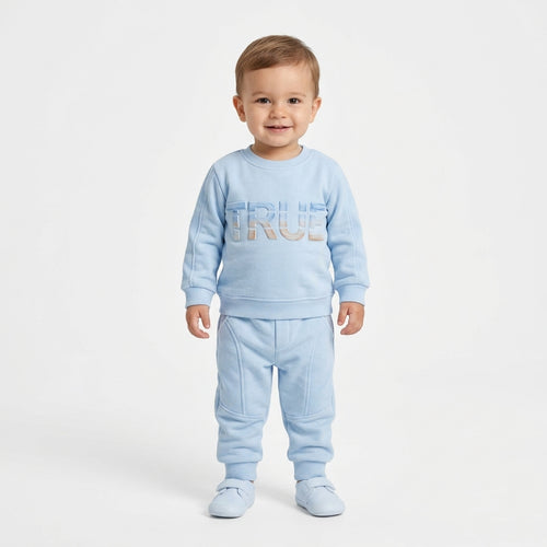Baby Boys "TRUE" Graphic Embossed Sweatshirt and Sweatpants Set