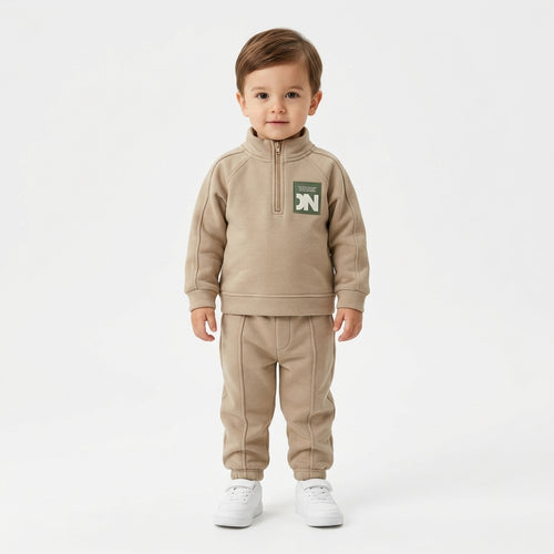 Baby Boys "NK" Patch Half-Zip High-Neck Sweatshirt and Sweatpants Set
