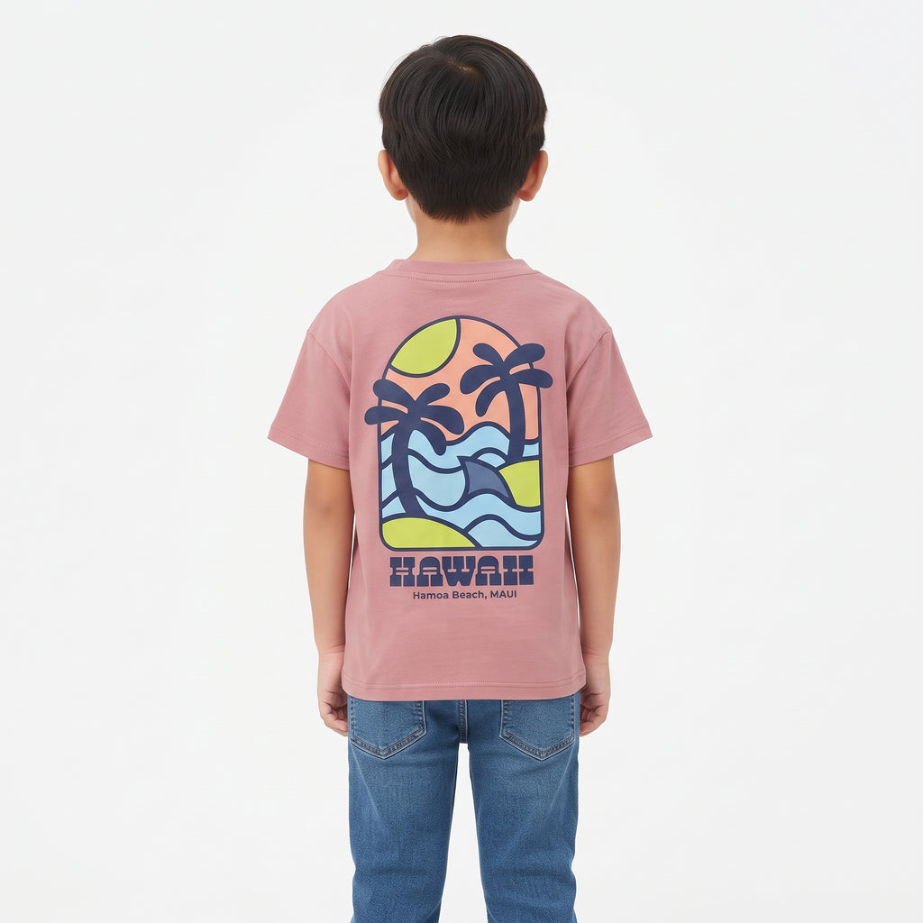 Boys "HAWAII" Palm Tree Chest Printed Short Sleeve T-Shirt