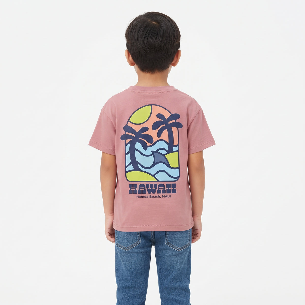 Boys "HAWAII" Palm Tree Chest Printed Short Sleeve T-Shirt
