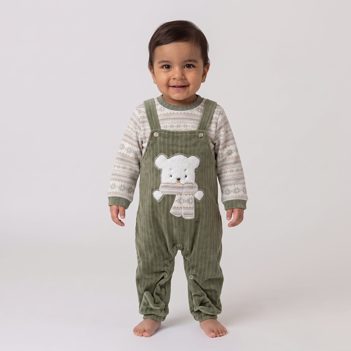 Baby Boys Corduroy Overalls and Patterned Top Set