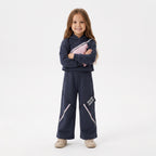Girls' Dark Navy Graphic Hooded Sweatshirt & Wide-Leg Pants Set