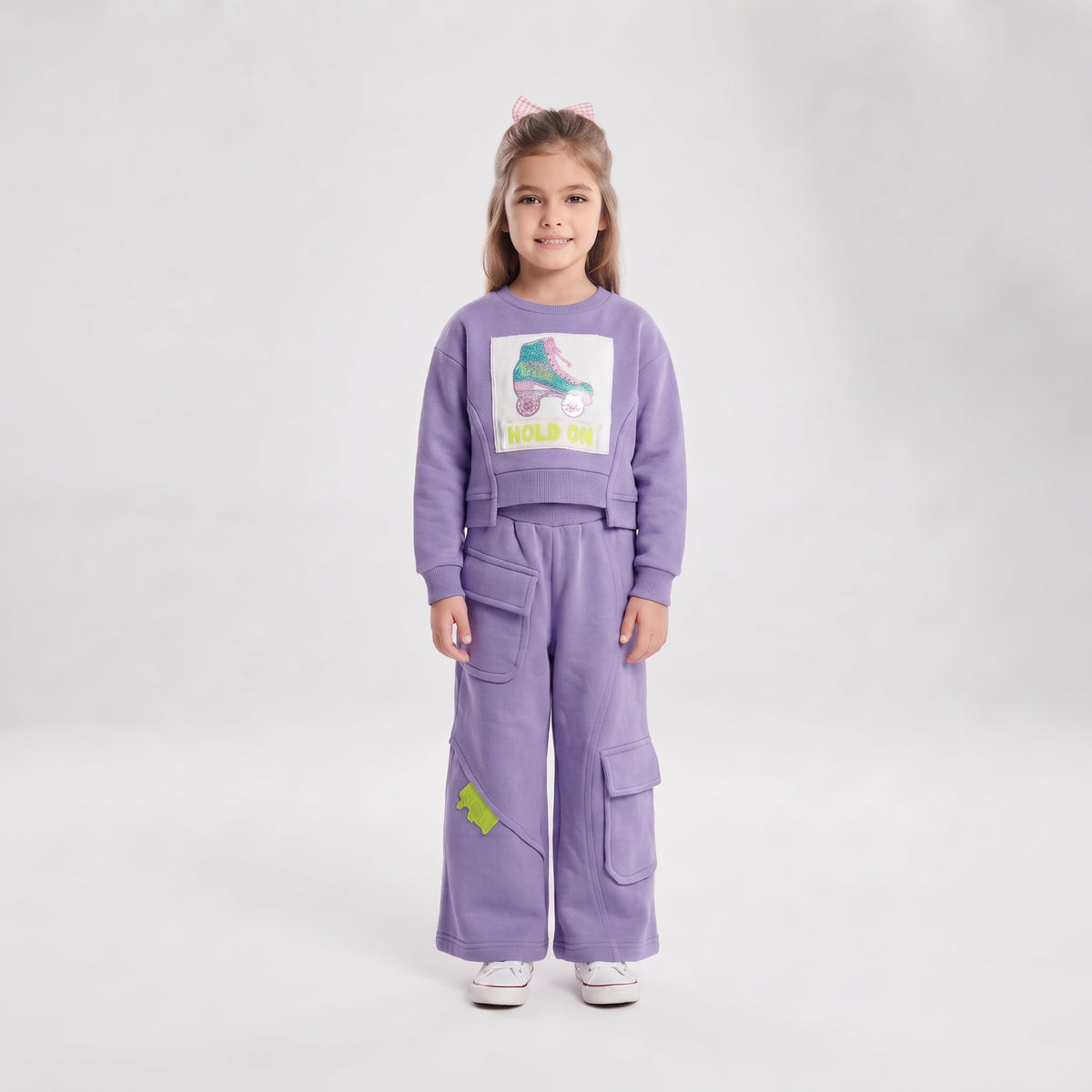 Girls "Hold On" Roller Skate Applique Sweatshirt and Cargo Tracksuit