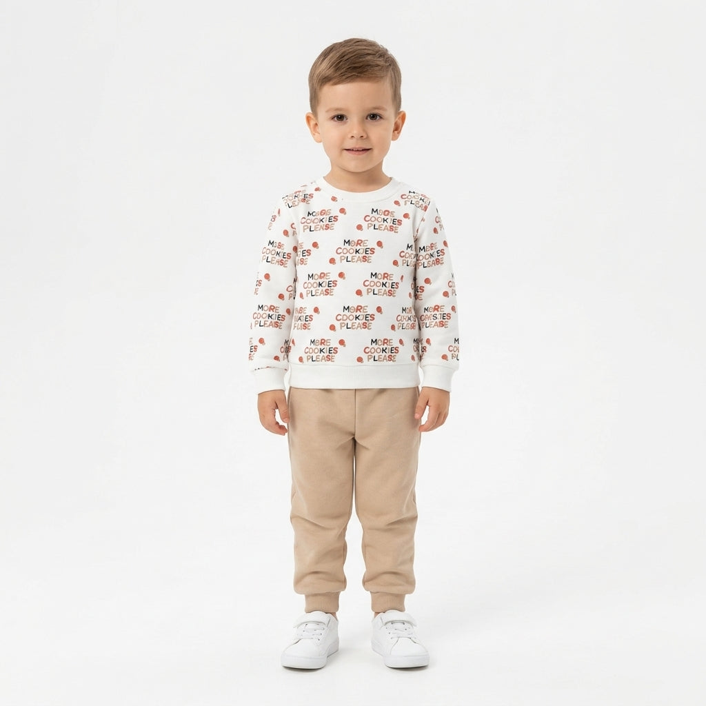 Baby Boys "MORE COOKIES PLEASE" All-Over Print Sweatshirt and Sweatpants Set