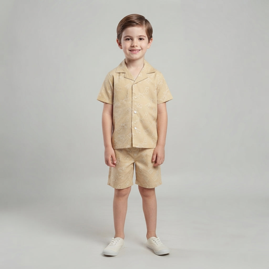 Boys' Alphabet Print Short Sleeve Shirt and Shorts Set