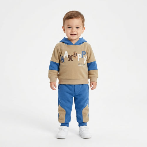 Baby Boys "HAPPY" Graphic Color-Block Hoodie and Sweatpants Set