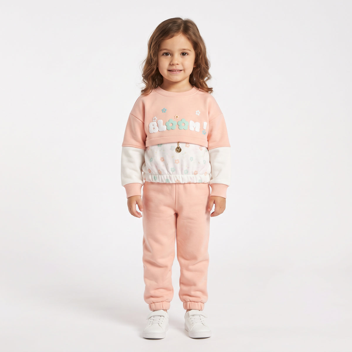 Baby Girls "BLOOM!" Floral Fleece Sweatshirt and Sweatpants Set