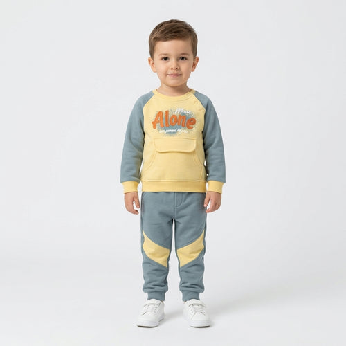 Baby Boys "Music Alone" Front Pocket Raglan Sweatshirt and Color-Block Sweatpants Set