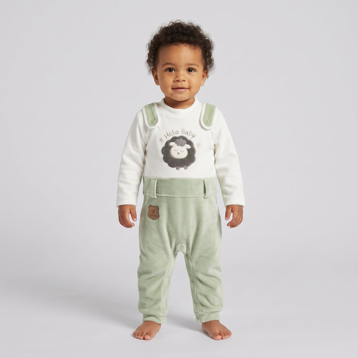 Newborn Baby Boys "Hello Baby" Sheep Overall-Style Jumpsuit