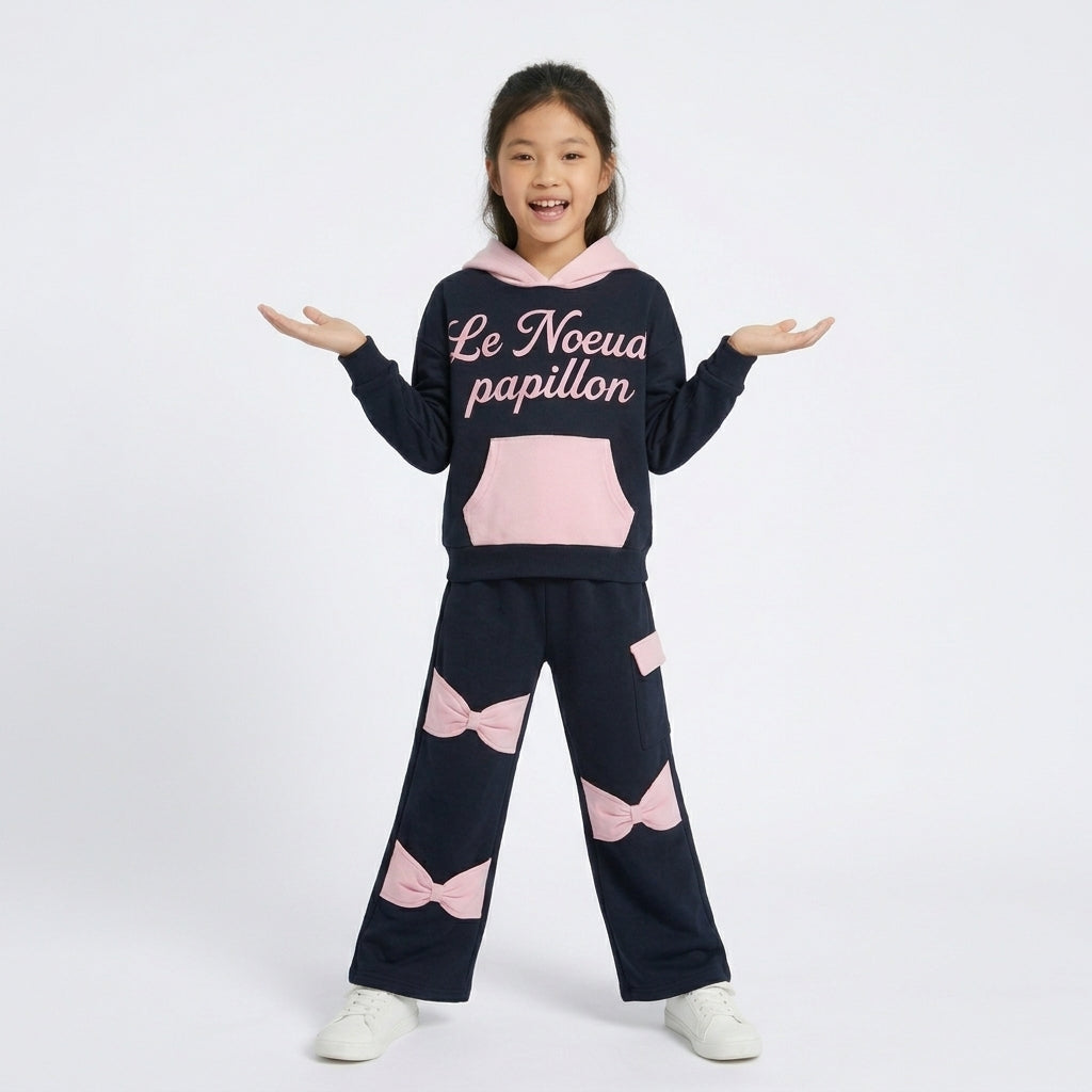 Girls' Hooded Sweatshirt with Bow-Detail Pants Set