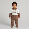 Newborn Baby Boys "Little One" Bear Corduroy Jumpsuit - Brown and White