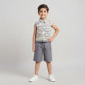 Boys' Printed Sleeveless Shirt and Grey Cargo Shorts Set