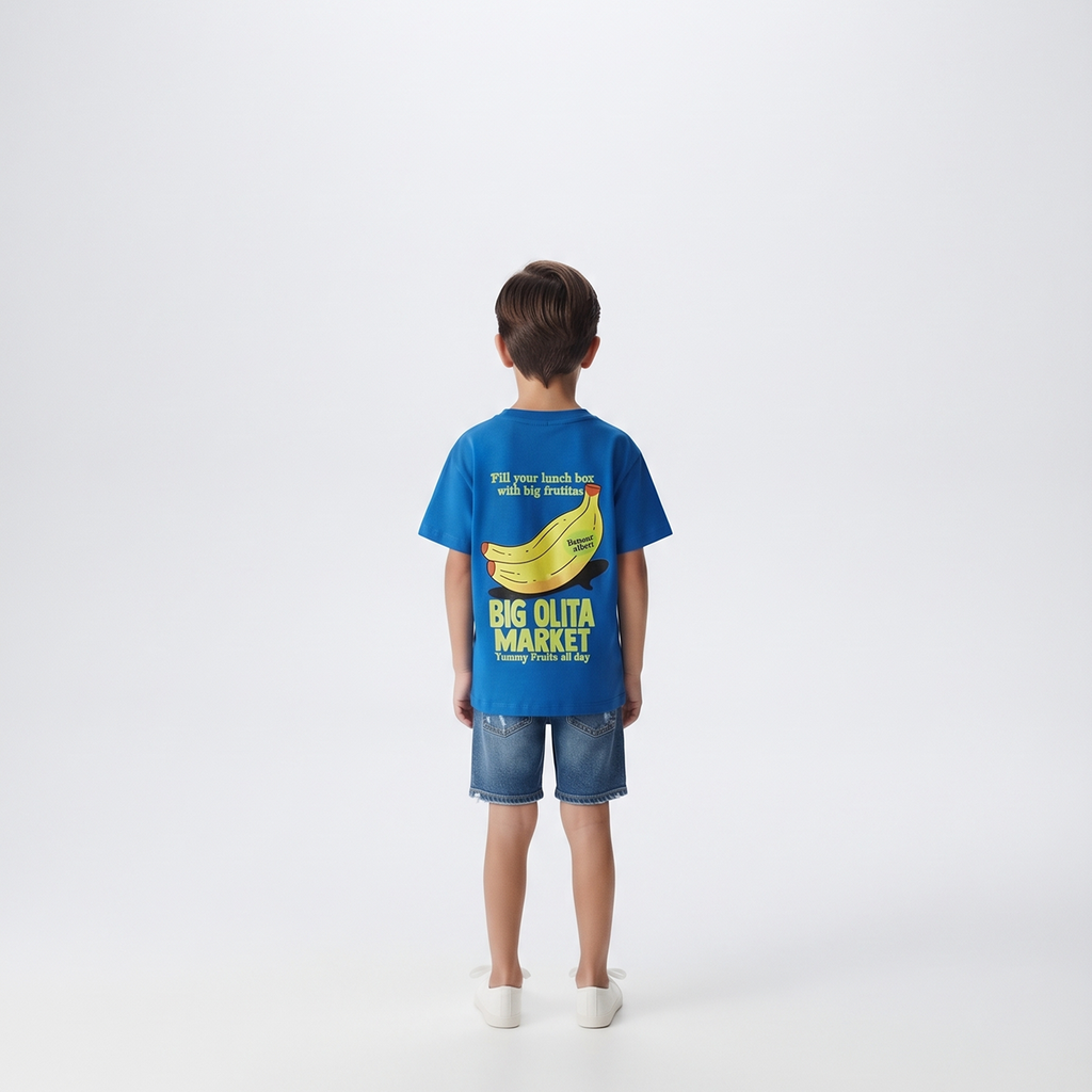Boys "Big Olita Market" Banana Print T-Shirt - Blue