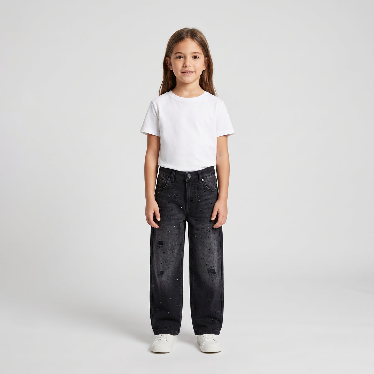 Girls' Black Embellished Denim Jeans