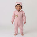 Baby Hooded Fleece Jumpsuit with Bear Ears and Applique