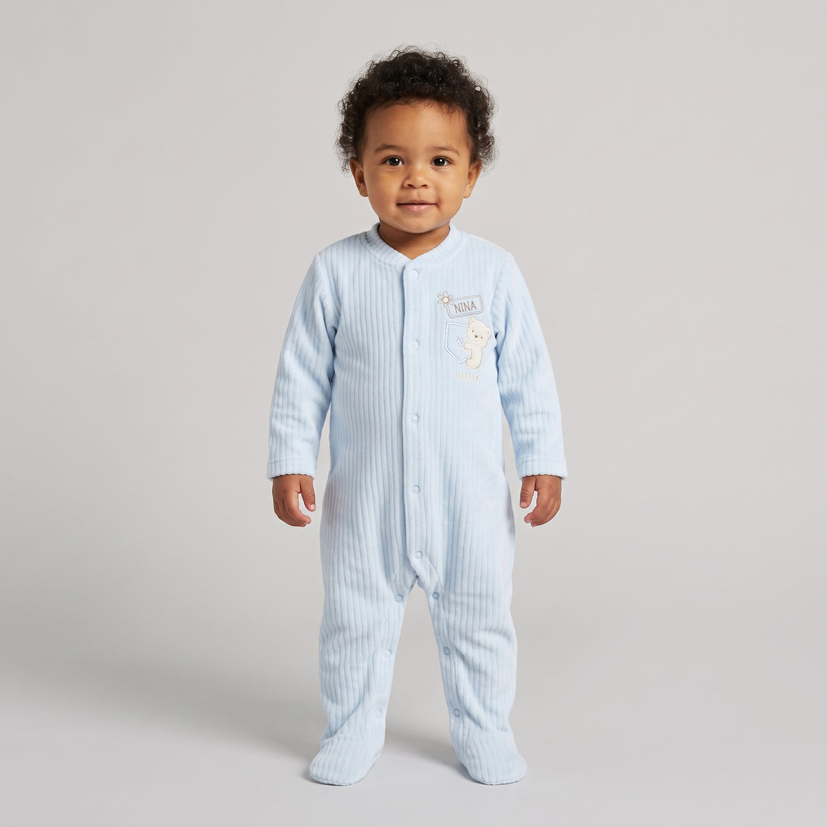 Newborn Baby Boys "Nina" Teddy Bear Ribbed Footed Jumpsuit