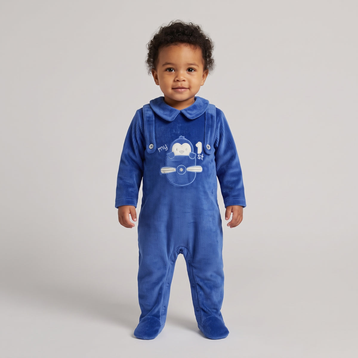 Newborn Baby Boys "My 1st" Penguin Pilot Corduroy Overall-Style Jumpsuit
