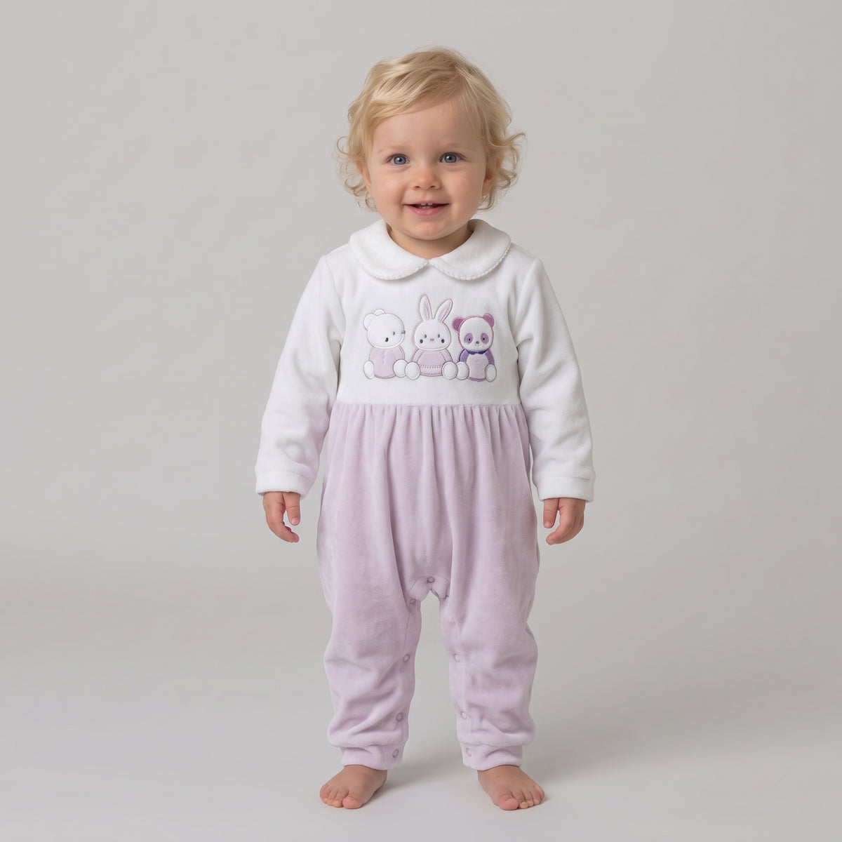 Newborn Baby Girls Embroidered Animal Jumpsuit