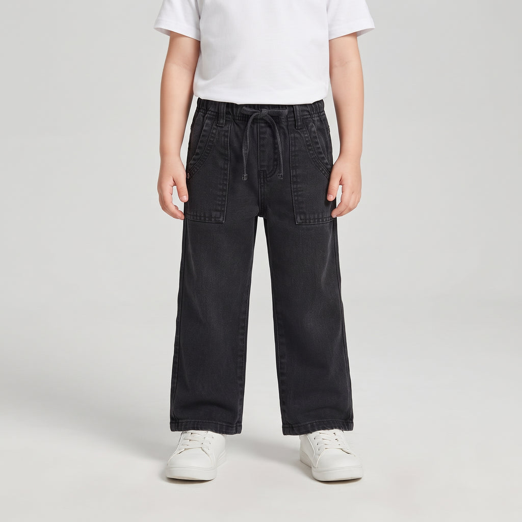 Boys' Drawstring Elastic Waist Straight Fit Jeans
