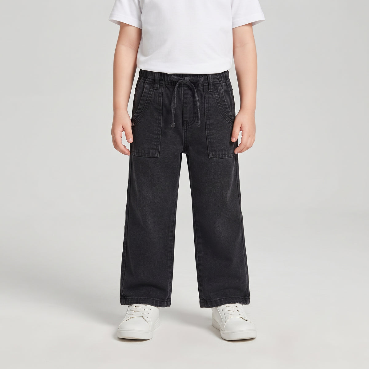 Boys' Drawstring Elastic Waist Straight Fit Jeans