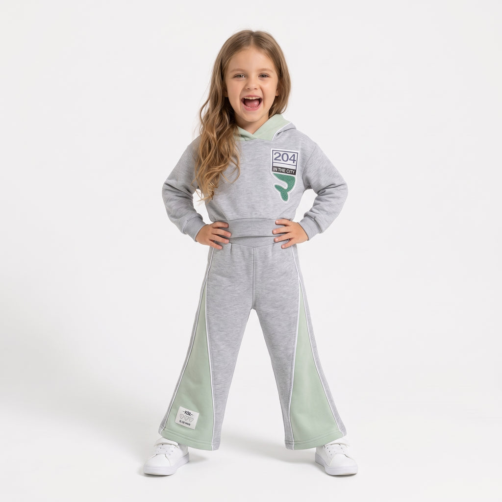 Girls' Hooded Sweatshirt and Wide-Leg Pants Tracksuit Set