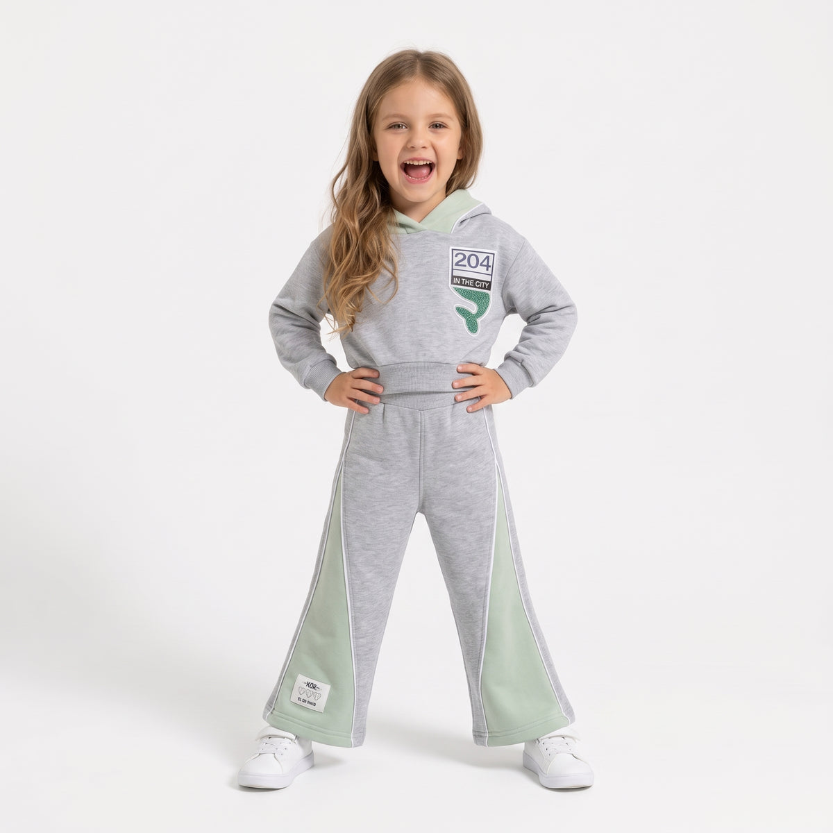 Girls' Hooded Sweatshirt and Wide-Leg Pants Tracksuit Set