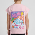 Girls' Pink Barbie Printed T-Shirt with Side Bows