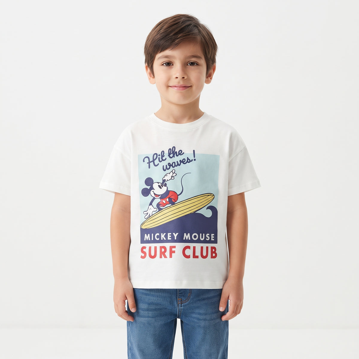 Boys Mickey Mouse "Hit the waves!" Printed Short Sleeve T-Shirt